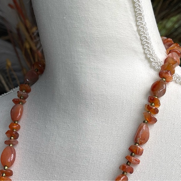 Handmade Polished Carnelian Semi-Precious Gemstones 24" Necklace Hook Clasp - Picture 8 of 11